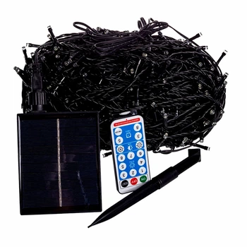Гірлянда вулична 100м 1000 LED із сонячною батареєю чорний провід для декору мультиколор