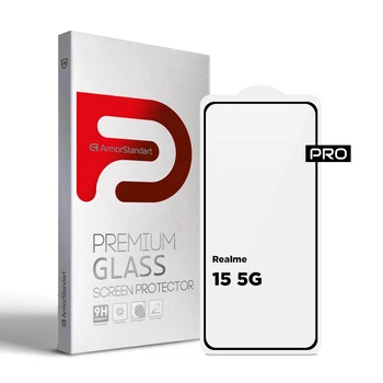 Защитное стекло на Realme 15 5G с олеофобным покрытием, Pro, полное проклеивание, антистатичный и пылеотталкивающий слой, 9H, самоклеющееся, 2.5D, на весь экран, антистатический клей, ArmorStandart (ARM89894)