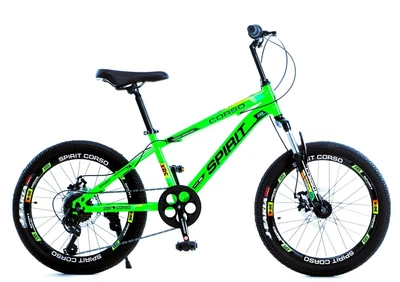 Детский спортивный велосипед 20" дюймов Corso SPIRIT ST-155 стальная рама Shimano 7 скоростей. Black and Green (187632)