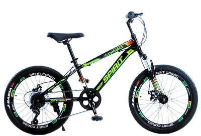 Детский спортивный велосипед 20" дюймов Corso SPIRIT ST-088 стальная рама Shimano 7 скоростей. Black and Green (187637)