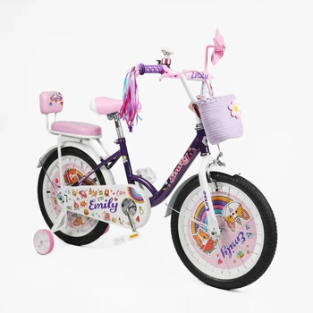 Дитячий двоколісний велосипед 18" дюймів Corso Emily ML-035 сталева рама 1 швидкість. Violet and White (188191)