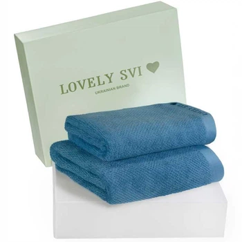 Набір 2 жакардові рушники в коробці Lovely Svi 70 х 140 см і 50 х 90 см Синій (130226)