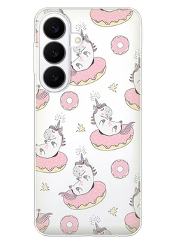 Прозрачный силиконовый чехол iSwag для Samsung Galaxy S26 с рисунком - Единороги на пончиках (ISSGS26-36)