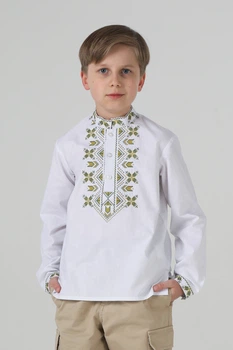 Дитяча вишиванка для хлопчика Квіти життя Folk Moda 122 Білий (kvti-zhittq-zelenij-310611171)