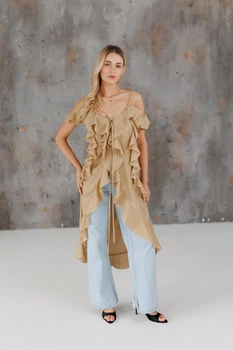 Блузка с воланами длинная ART KNIT карамель, M 044126
