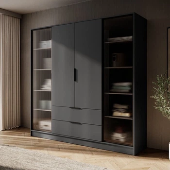 Гардеробна / шафа для одягу Perfect Home Келлі / Kelly 4DRD 4-дверна з боковими прозорими дверцятами Графіт (PFH-091888)