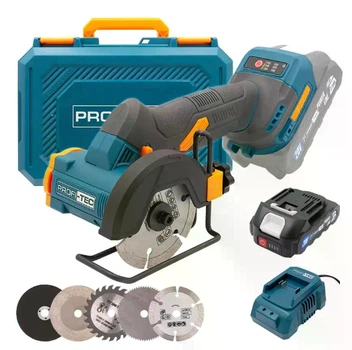 Акумуляторна універсальна дискова пила PROFI-TEC PWS390 (20 В, диск 76 мм, різ 22 мм) 1×PT2020VX (2.0 Аг), ЗП BC20V, кейс, 5 дисків