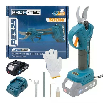 Акумуляторний секатор PROFI-TEC PES25 (20 В, безщітковий двигун, різ 15 / 25 мм, 152 різ/хв) 1×PT2020MP (2.0 Aг), ЗП BC15V, коробка