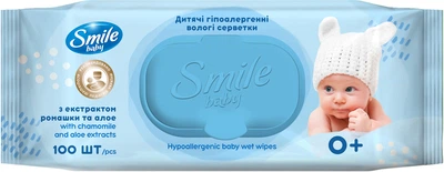 Детские влажные салфетки Smile Baby с экстрактом ромашки, алоэ и витаминным комплексом с клапаном 100 шт (4823071607857/4823071653960)