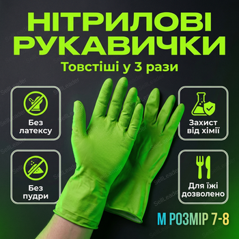 Перчатки нитриловые diamond M размер 7-8 одноразовые без пудры и латекса для автомастерской дачи зеленые