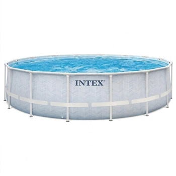 Каркасний басейн Intex 26746, 488 × 122 см з фільтр-насосом 5678 л/год, сходами, тентом і підстилкою, круглий, сірий