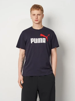 Футболка бавовняна довга чоловіча Puma Essentials Graphics 68470819 L New Navy-Red (4069161742415)