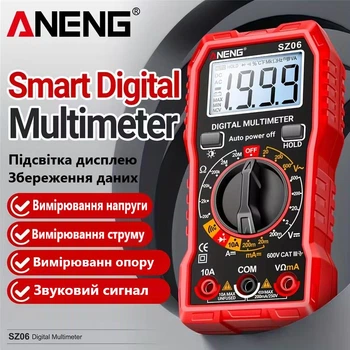 Мультиметр цифровий ANENG SZ06 автоматичний тестер напруги до 600в, струму до 10А, опору. З підсвіткою дисплея