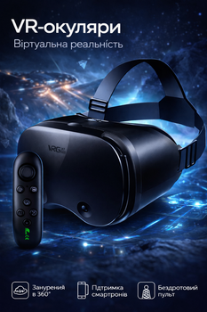 Очки VR 3D виртуальной реальности виртуальный шлем для телефона смартфона Android iPhone 5–7 дюймов с контроллерами пультом ДУ широким углом 120° гиперболоидными линзами регулировкой линз межзрачкового расстояния для игр просмотра видео черные (101244)