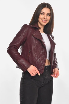 Куртка-косуха жіноча з екошкіри бордового кольору Fashion розмір 40-42 (210884)
