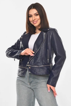 Куртка-косуха женская из экокожи темно-синего цвета Fashion размер 40-42 (210875)