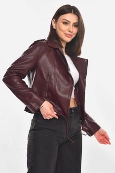 Куртка-косуха женская из экокожи бордового цвета Fashion размер 42-44 (210893)