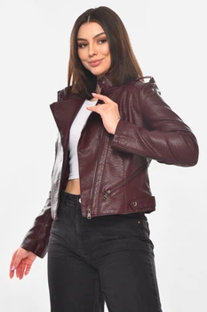 Куртка-косуха жіноча з екошкіри бордового кольору Fashion розмір 42-44 (210899)