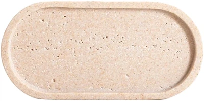 Декоративна таця Homla Onda овальна з текстурою травертину бежева 25x12x1,5 см (5906496765650)