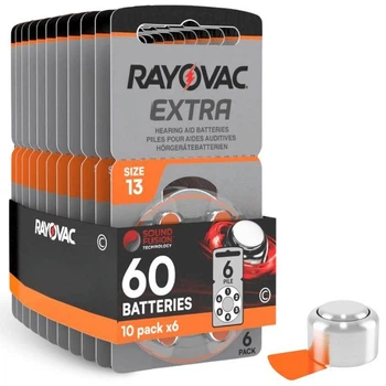 Батарейки Rayovac ZA13 PR48 для слуховых аппаратов 1.45V цинк-воздушные (Zinc Air) 60 шт срок до 2029 года
