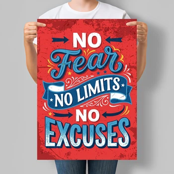 Постер мотиваційний No Fear No Limits No Excuses А3 30х42 см (MOTN017_А3)