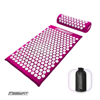 Масажний килимок Easyfit з подушкою фіолетовий (мат акупунктурний-аплікатор Кузнєцова + валик-масажер для тіла: спини, попереку, шиї, ніг, стоп, голови) EF-2709-VW