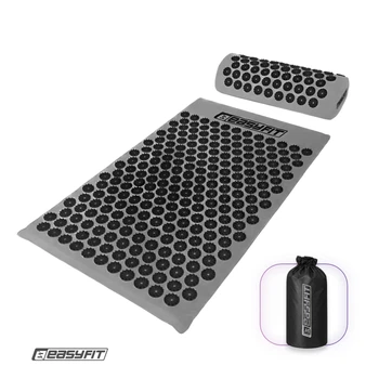 Массажный коврик Easyfit Серый с черным (мат акупунктурный-аппликатор Кузнецова) + подушка (валик-массажер для тела) EF-2709-GB