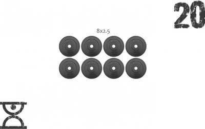 20 кг (8x2.5) дисків, покритих пластиком (31 мм) (RNS_RNbitset020)