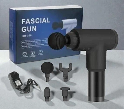 Портативний ручний масажер для тіла Fascial Gun, 4 режима, 4 насадки, для шиї, для ніг, для спини, для рук Чорний (О23)
