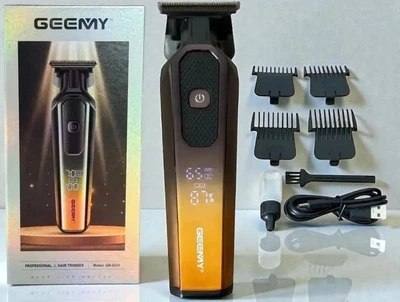 Професійна машинка для стрижки Geemy акумуляторна з дисплеєм і 4 насадками, Чорний з золотим (85О8)
