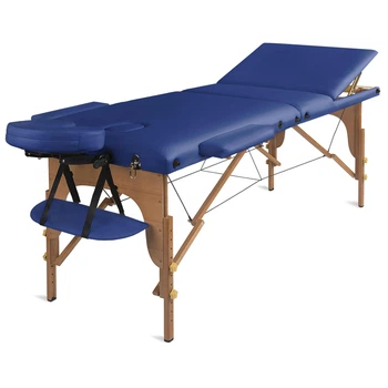 Складной деревянный массажный стол, трехсекционный Medimas Prosport-3, 195 x 70cm синий
