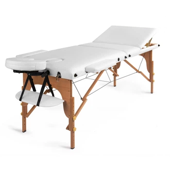 Складной деревянный массажный стол, трехсекционный Medimas Prosport-3, 195 x 70cm белый