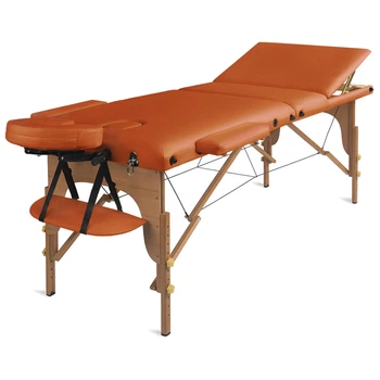 Складной деревянный массажный стол, трехсекционный Medimas Prosport-3, 195 x 70cm оранжевый