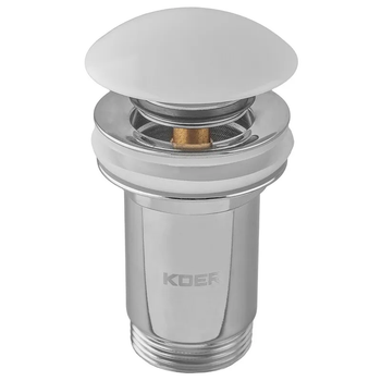 Донный клапан для раковины Koer PW-07-11 1 1/4'' с переливом автоматический СLICK-СLACK (Белая крышка) (KR5784)