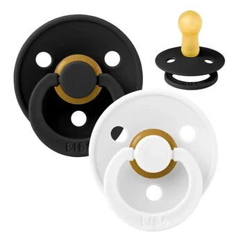 Соска пустушка BIBS 0-6 m Colour Latex Round (кругла) – White / Black, 2 шт