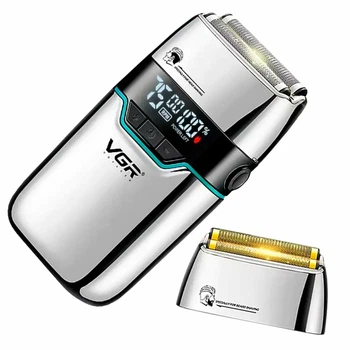 Электробритва V-350 5 Вт 7500 об/мин USB серебристая с двумя насадками для бритья бороды и головы