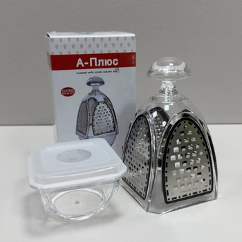 Терка 4-гранная с контейнером 7,5х7,5х12,3 см A-PLUS GR-1057 прозрачная
