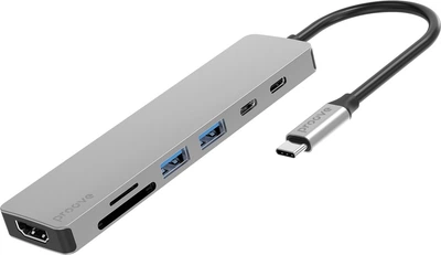 Type-C-Хаб Proove Iron Link 7 in 1 (2xType-C + 2xUSB3.0 + HDMI + SD/TF) Silver (577300012)