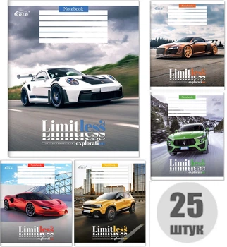 Тетрадь ученическая 12 листов, клетка, Gold Brisk, ТВ-47, 3503, "Драйв", школьная тетрадь (набор 25 штук)