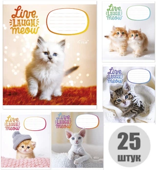Тетрадь ученическая 12 листов коса с дополнительной линией, Gold Brisk, 3512 Котята, школьная тетрадь (набор 25 штук)