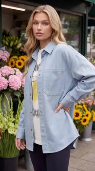 Джинсовая рубашка oversize 105-019 голубой L/XL