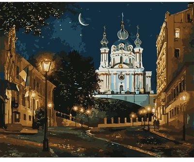Картина по номерам Santi Киев ночью 40х50 см с LED подсветкой (956662) (4823091924866)