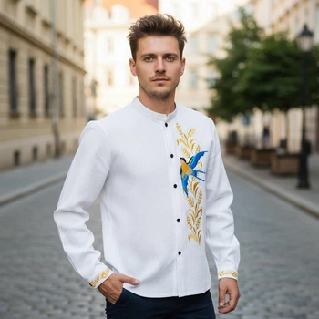 Сорочка з вишивкою чоловіча Ластівка M Біла