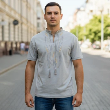 Футболка з вишивкою чоловіча трикотажна Хлібне поле S Сіра