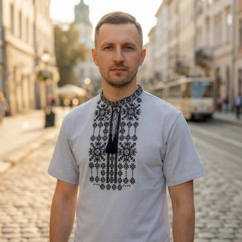 Футболка вишиванка чоловіча трикотажна Вільний L Сіра