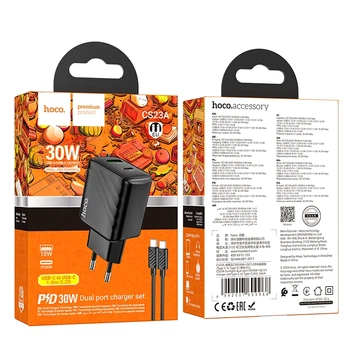 Комлект зарядного устройства Hoco CS23A 1USB/1USB-C PD/QC 30W Type-C to Type-C Черный