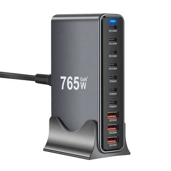 Зарядное устройство Baseey YMX-765W 765W, 10 портов USB (3 USB-A + 7 USB-C), быстрая зарядка PD/QC, настольная зарядная станция,