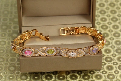Браслет Xuping Jewelry Вічність з різнокольоровими каменями 17 см 8 мм золотистий