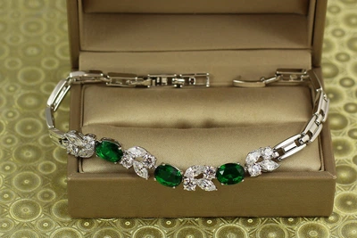 Браслет Xuping Jewelry Зіркопад з зеленими 19,5 см сріблястий