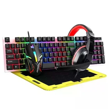 Игровой комплект 4в1 T-Wolf TF-240 Gaming Combo — клавиатура, мышь, наушники с микрофоном и коврик для мыши с RGB подсветкой и 3D эффектом
